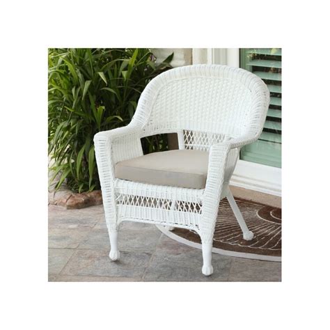 Jeco White Wicker Chair With Tan Cushion OJCommerce