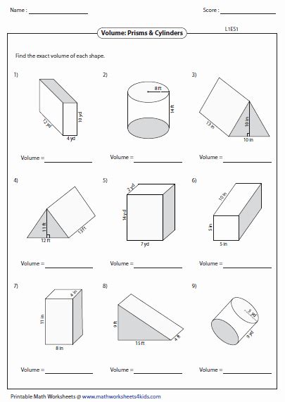 50 Volumes Of Prisms Worksheet