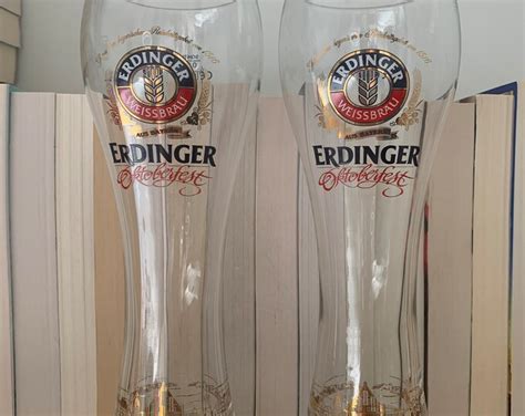 Erdinger Weissbrau Beer Glasses Oktoberfest Set of 2, 0.51 L Collectable Barware Glass, German ...