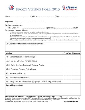 Fillable Online Proxy Voting Form Canoe Slalom Fax Email Print