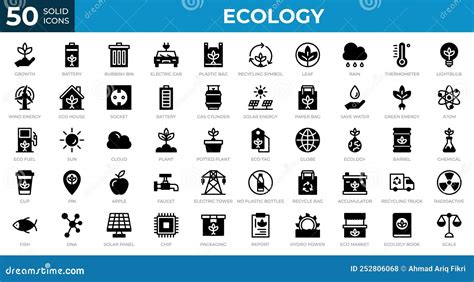 Set Of 50 Ecology Web Icons In Solid Style Recycling Biology