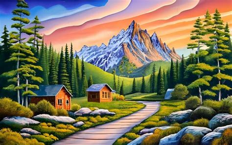 Premium Photo | Mountain Landscape Painting