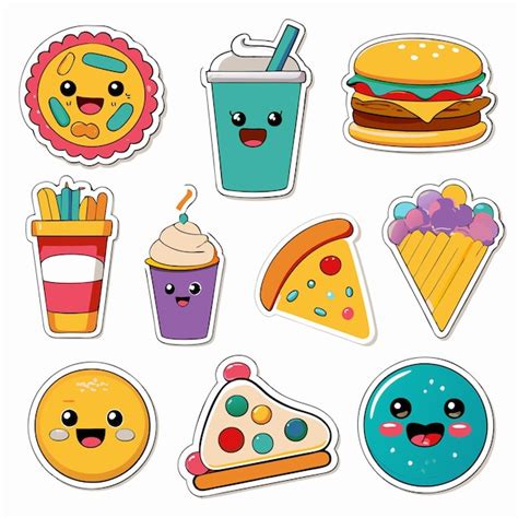 Cartoon Fast Food Stickers With Happy Faces Premium Ai Generated Vector