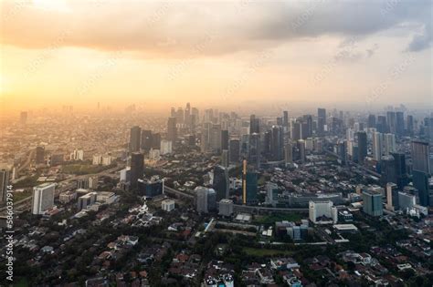 Jakarta Skyline on sudirman street during the golden hour. Stock Photo ...