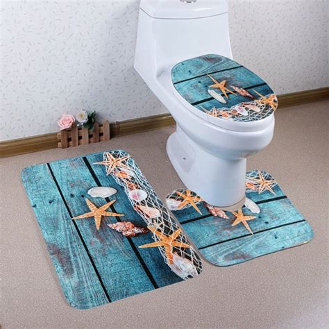 3pcs Bath Mats Ocean Underwater World Anti Slip Anchor Bathroom Mat Set