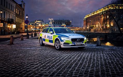 Download Wallpapers Volvo V90 Police Car 2018 4k Exterior Swedish