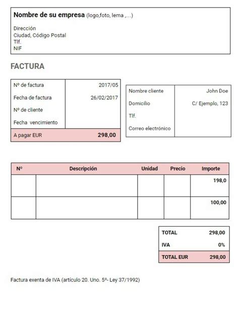 Modelo Factura Documento Fiscal Modelos Y Declaraciones 2023 87300