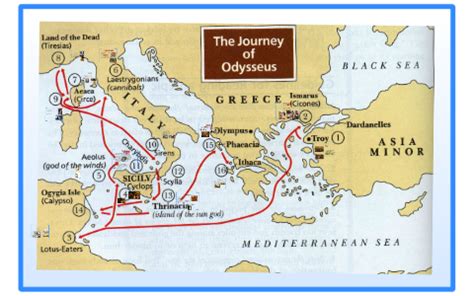 Map Of Odysseus Journey In The Odyssey