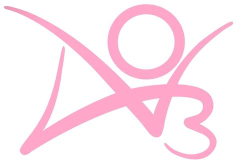 a pink logo with the letter k and an image of a person in the center