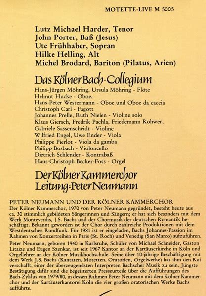 Peter Neumann Kolner Kammerchor Bach Cantatas Other Vocal Works