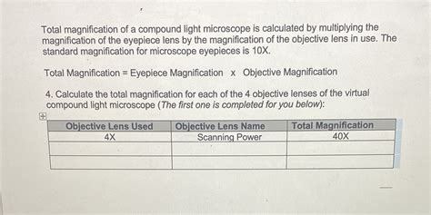 Solved Anatomy Lab Help Total Magnification Of A Compound Light