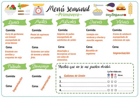 Menú Semanal Recetas Veganas Y Vegetarianas Vegiterraneo Menú Vegetariano Semanal Menu