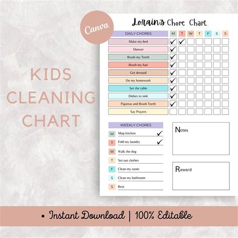 Kids Daily Checklist Chore Chart Template for Kids Family Chore ...