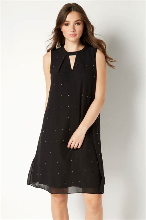 Embellished Chiffon Swing Dress In Black Roman Originals UK