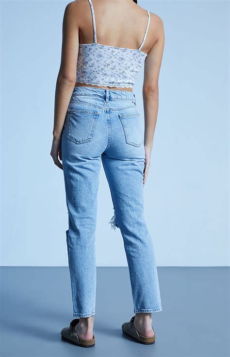 Pacsun Eco Light Blue Distressed Mom Jeans Pacsun