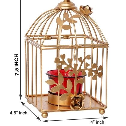 Webelkart Premium Gold Color Square Metal Cage Tea Candle Light Holder