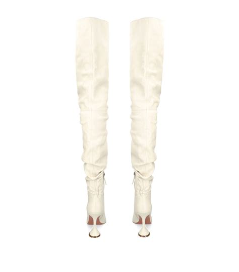 Womens Amina Muaddi Beige Leather Olivia Over The Knee Boots