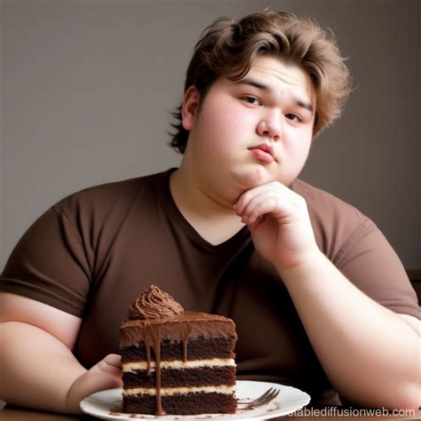 Overweight Man Enjoying Chocolate Cake Stable Diffusion Online