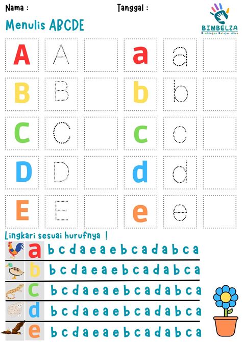 worksheet menulis abcde huruf besar kecil belajar huruf abjad