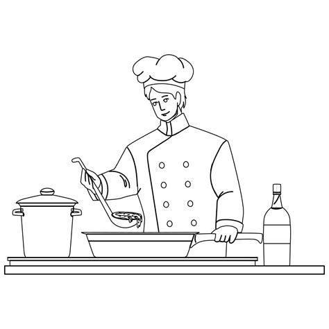 Chef Man Cooking On Restaurant Kitchen Vector 8161447 Vector Art At