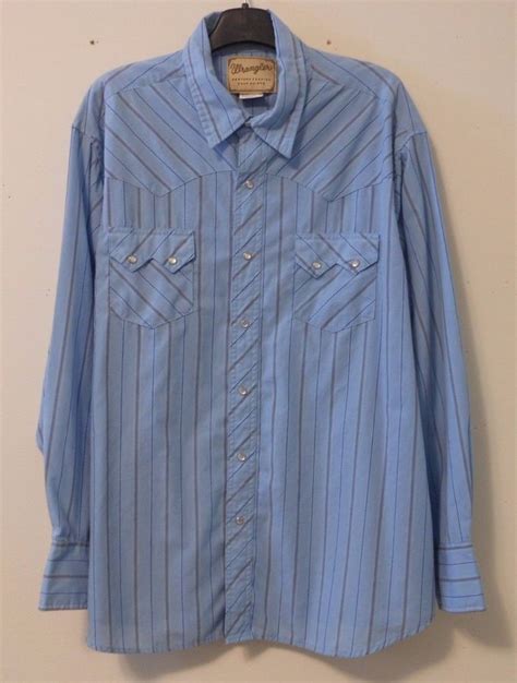 Wrangler Vintage Western Pearl Snap Blueandtan Striped Mens Ls Shirt 2xl