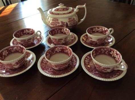 Spode Tower Copeland Pink Teapot And 6 Cups And Saucers Beautiful