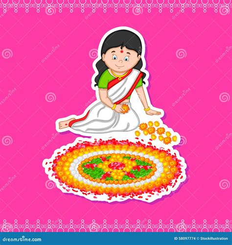 Woman Making Rangoli For Indian Festival Onam Stock Vector Image 58097774