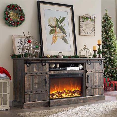 Gracie Oaks Wilbrandt Farmhouse Entertainment Center Fireplace Tv Stand Fit For Tvs Up To 80