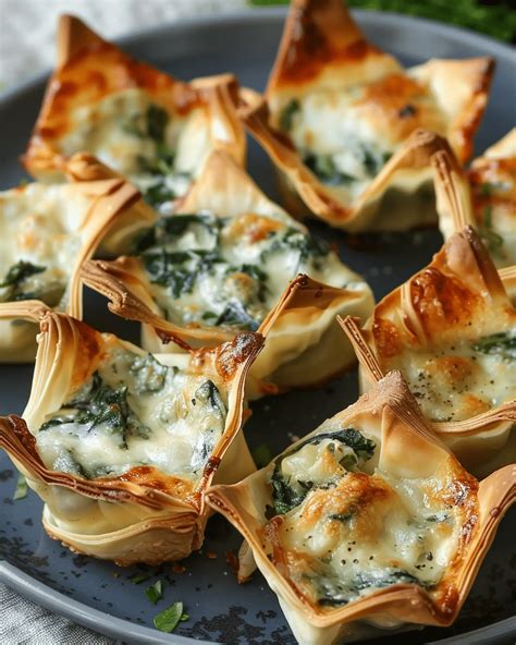 Spinach And Artichoke Dip Wonton Cups