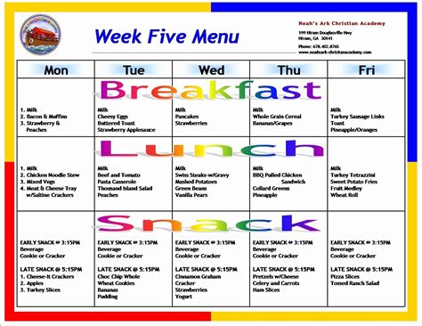 Free Printable Daycare Menus Printable Templates