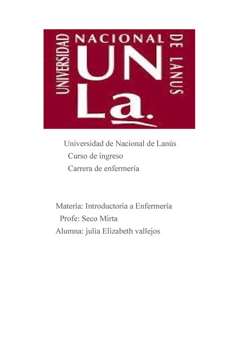 Curso De Ingreso De Enfermer A Universidad De Nacional De Lan S Curso