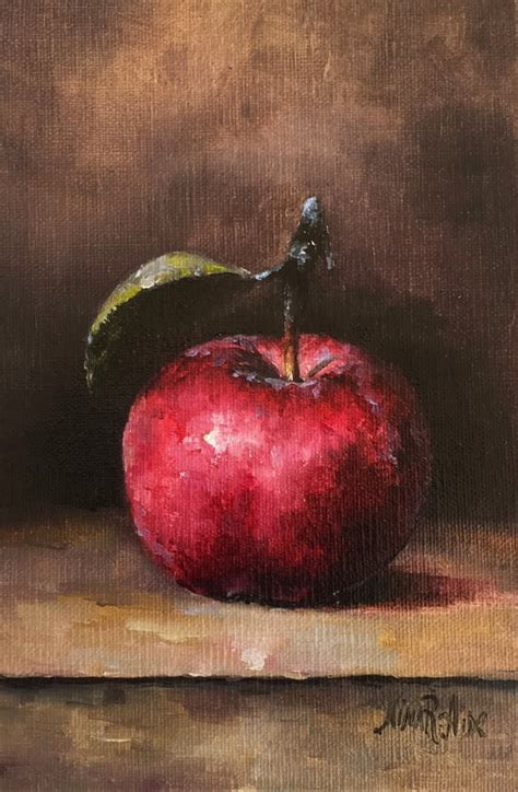 Original Oil Painting Of Red Apple By Nina R Aide Fine Art