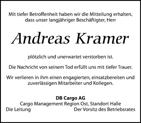 Traueranzeigen Von Andreas Kramer Trauer Anzeigen De