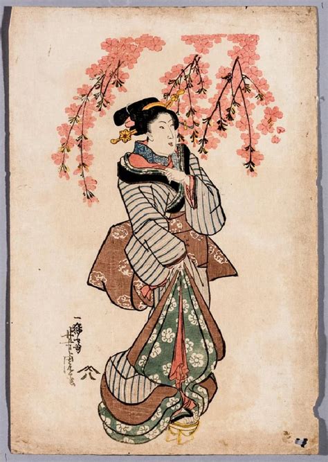 Original Color Woodblock Print Left Part Of A Triptychon Japan