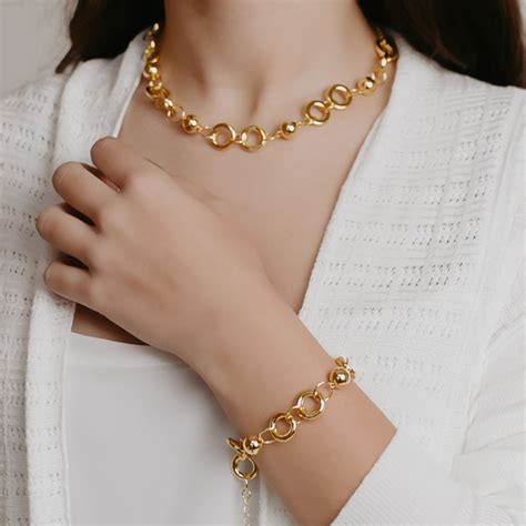 Conjunto Pulseira E Colar Dourado