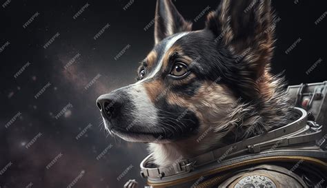 Premium AI Image | A dog in a space suit with a space background