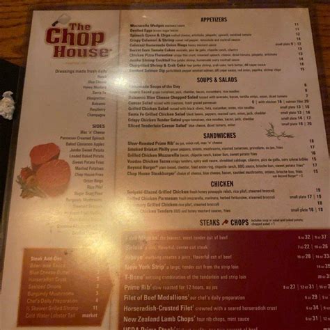 Menu at The Chop House steakhouse, Kingsport