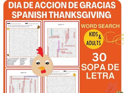 Spanish Thanksgiving Vocabulary Word Search Día De Acción De Gracias