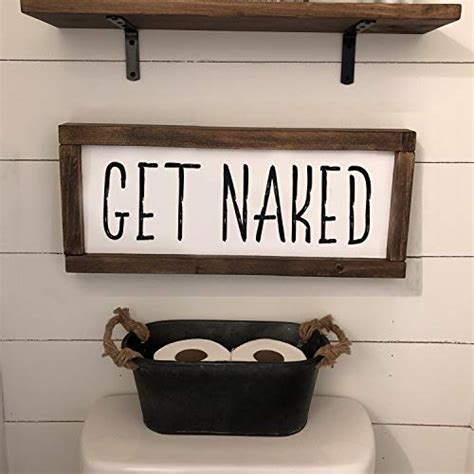 Amochy Rustic Bathroom Get Naked Sign Bathroom Decor Wood Sign