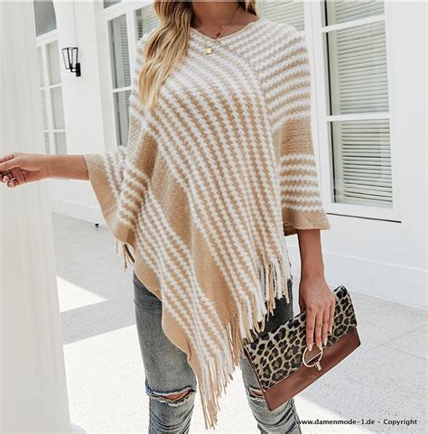 Neuheiten Damen Poncho Strickjacke In Beige Damenmode