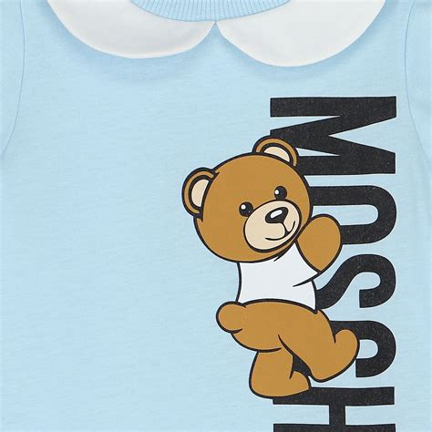 Moschino Baby Boys Blue Teddy Bear Logo Romper Junior Couture Uae