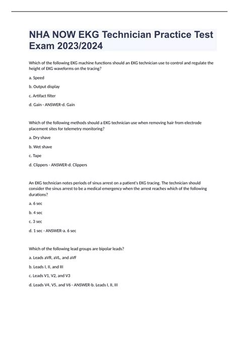 NHA NOW EKG Technician Practice Test Exam 2023/2024 - NHA NOW EKG