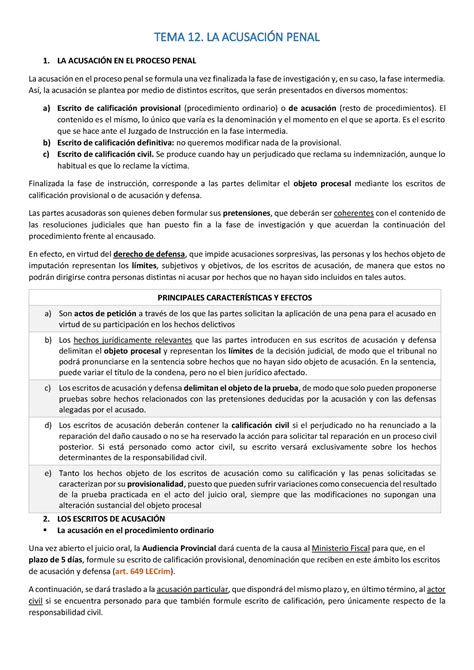 Resumen TEMA 12 Procesal Penal TEMA 12 LA ACUSACIN PENAL 1 LA