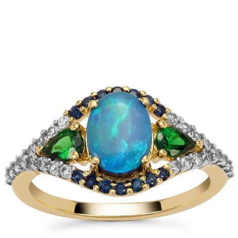 Crystal Opal On Ironstone Tsavorite Garnet Thai Sapphire And White