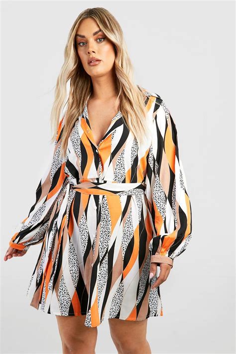 The Plus Printed Shirt Dress Boohoo Uk