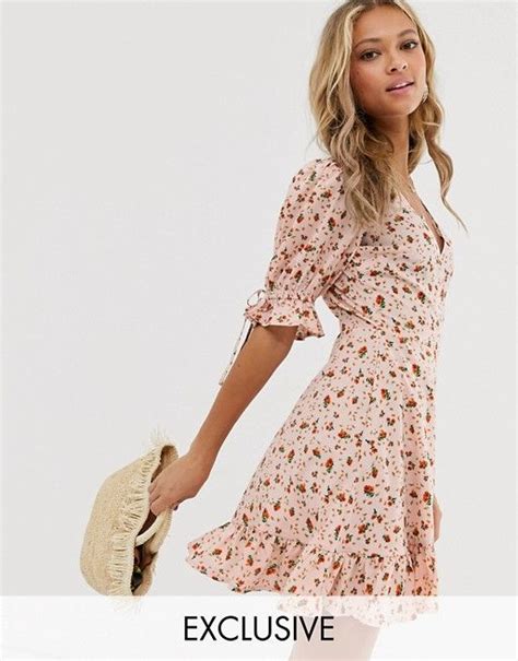 Wednesdays Girl Wrap Mini Dress With Tie Sleeve In Ditsy Floral Asos Maxi Dress Prom Mini