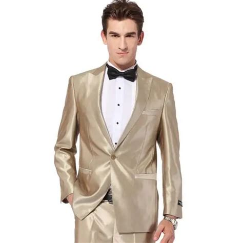 Gold Champagne New Custom Made Groom Tuxedos One Button Peaked Lapel Groomsmen Mens Wedding