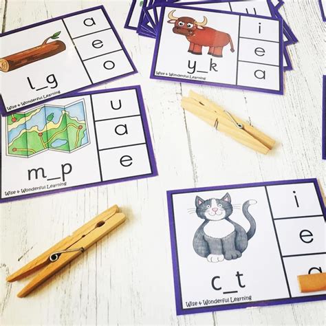 Cvc Missing Vowel Sound Peg Cards Etsy