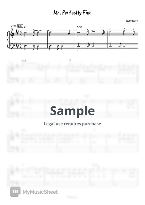 Taylor Swift Mr Perfectly Fine Easy Piano Sheets By Meowscore