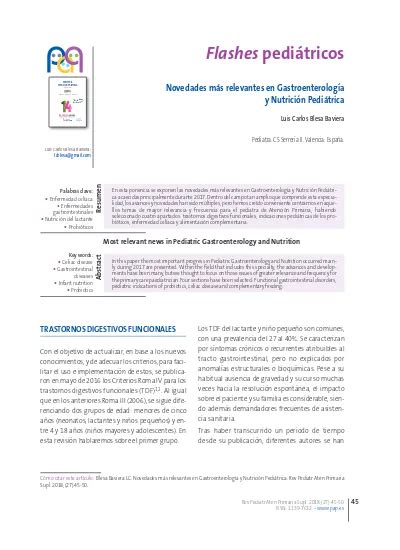 Flashes pediátricos Novedades más relevantes en Gastroenterología y